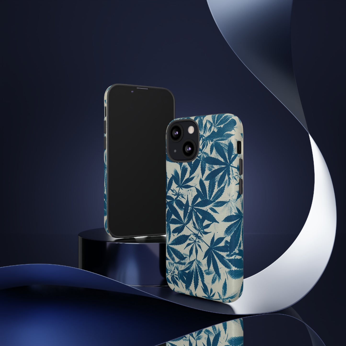 Tough Cell Phone Cases -Cannabis Field Cyanotype on Ivory Print