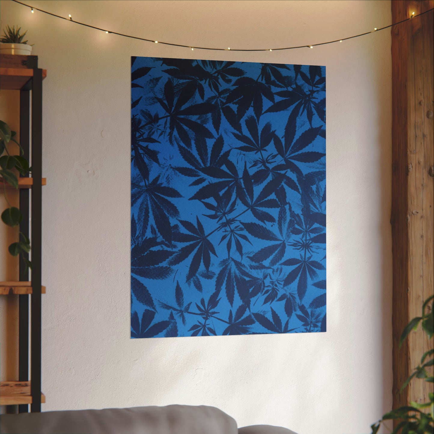 Fine Art Reproductions - Archival, Textured Watercolor Matte Prints - Cannabis Cyanotype on Bright Blue Print