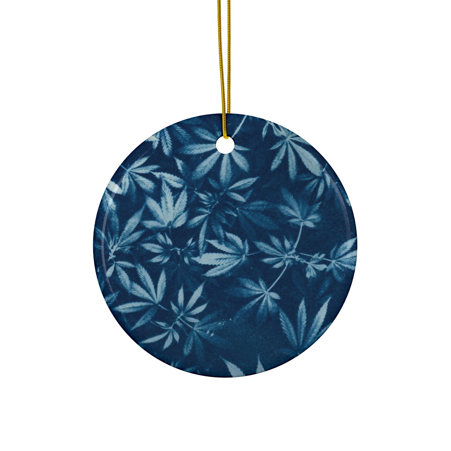 Ceramic Holiday Ornament - Cyanotype Print 1