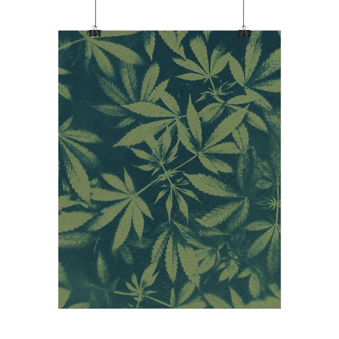 Fine Art Reproductions - Archival, Textured Watercolor Matte Prints - Cannabis Cyanotype on Olive Print