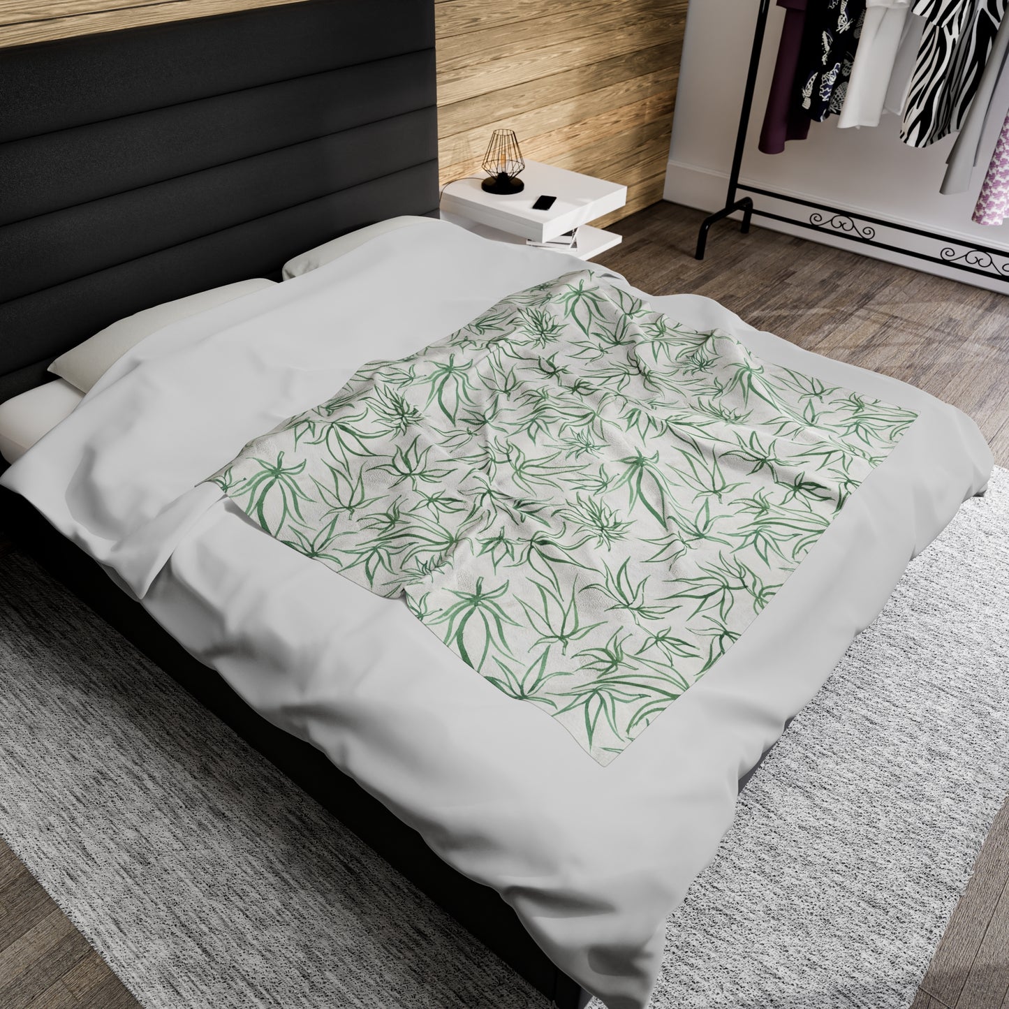 Velveteen Plush Blanket - Sketches in Green