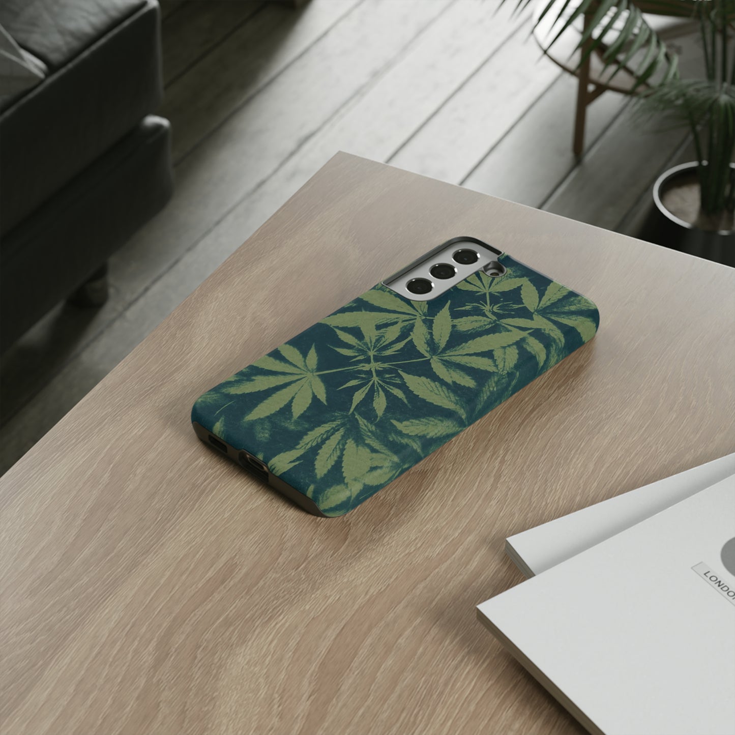 Tough Cell Phone Cases - Cannabis Field Cyanotype on Olive Print