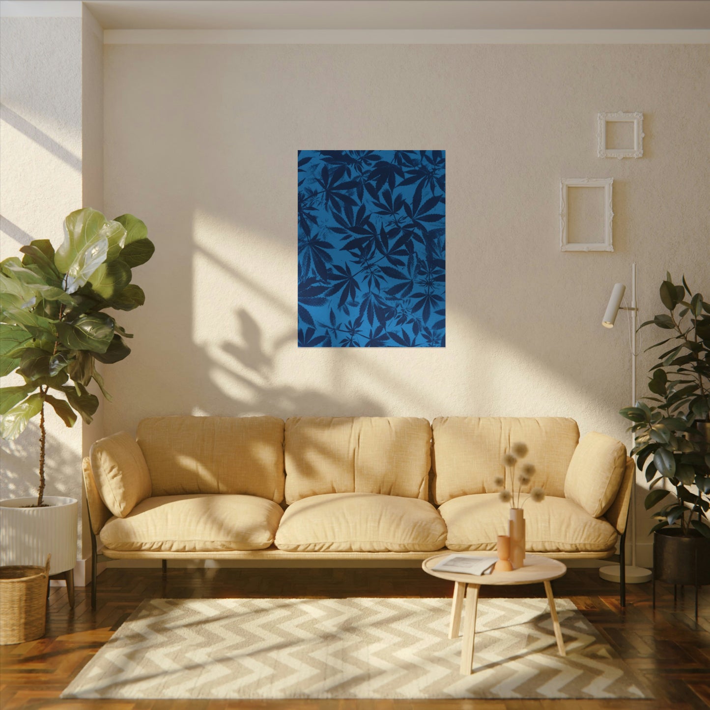 Fine Art Reproductions - Archival, Textured Watercolor Matte Prints - Cannabis Cyanotype on Bright Blue Print