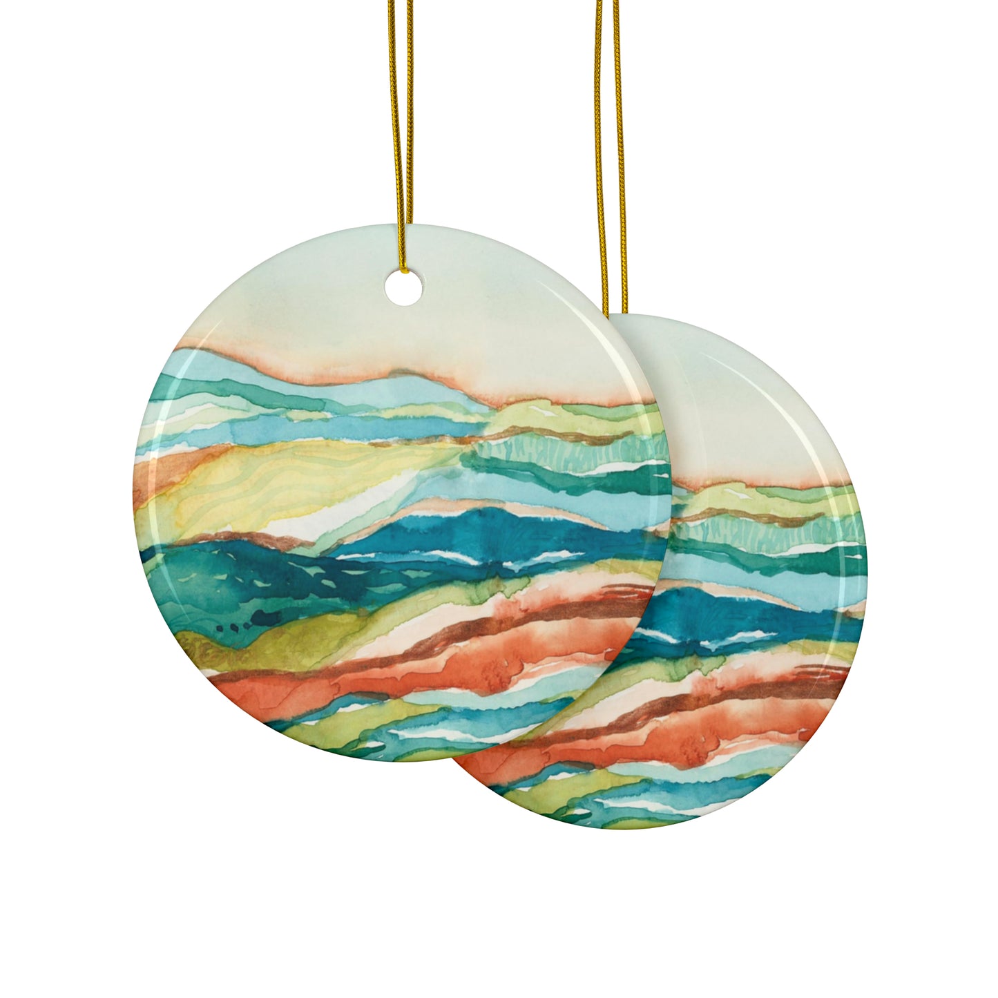 Ceramic Holiday Ornaments - Watercolor Mountains