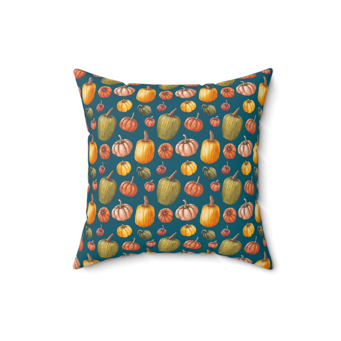 Faux Suede Square Pillow - Fall Pumpkins on Teal