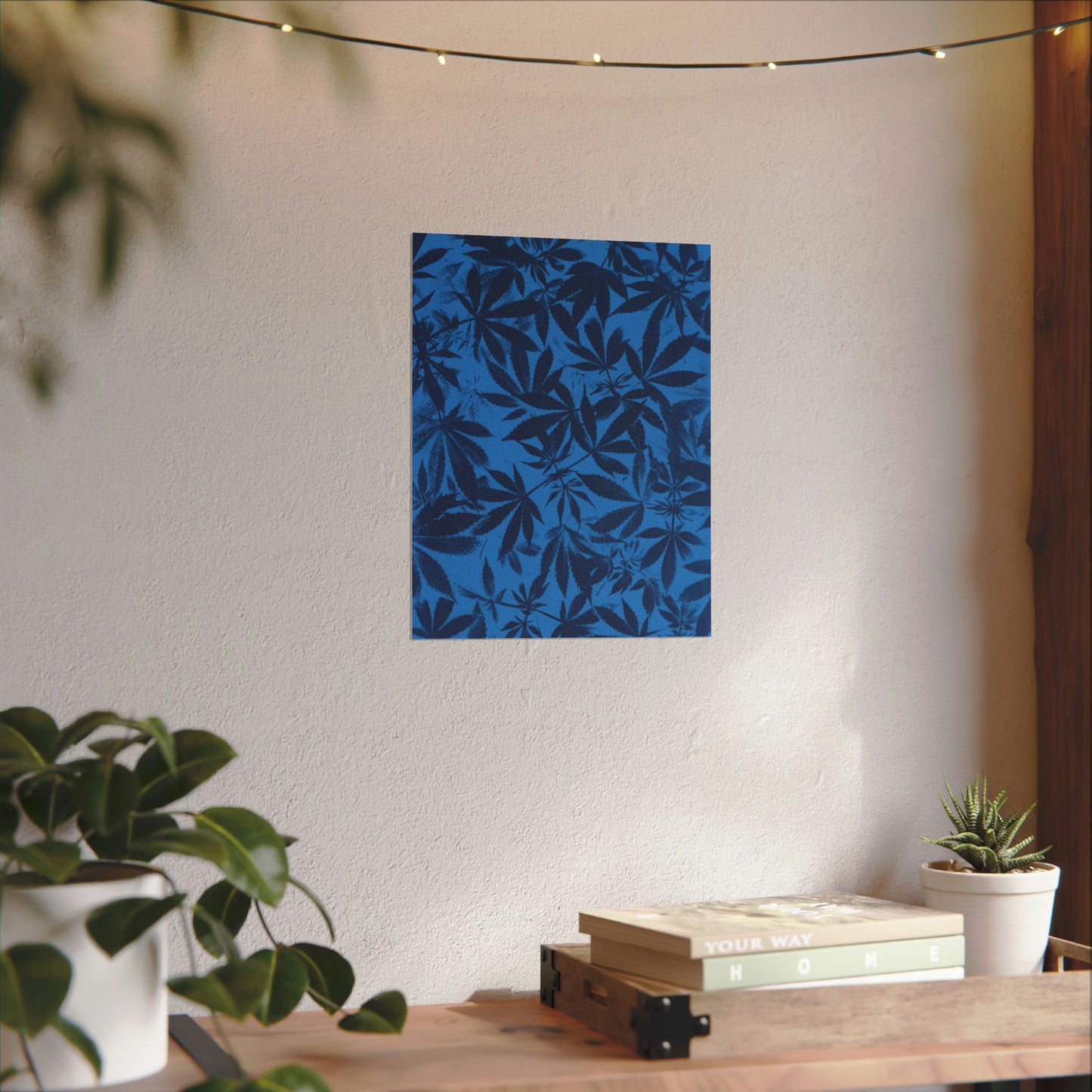 Fine Art Reproductions - Archival, Textured Watercolor Matte Prints - Cannabis Cyanotype on Bright Blue Print