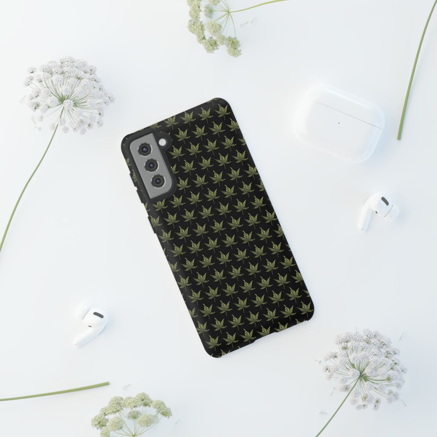 Tough Cell Phone Cases - Mini Cannabis Leaf on Black