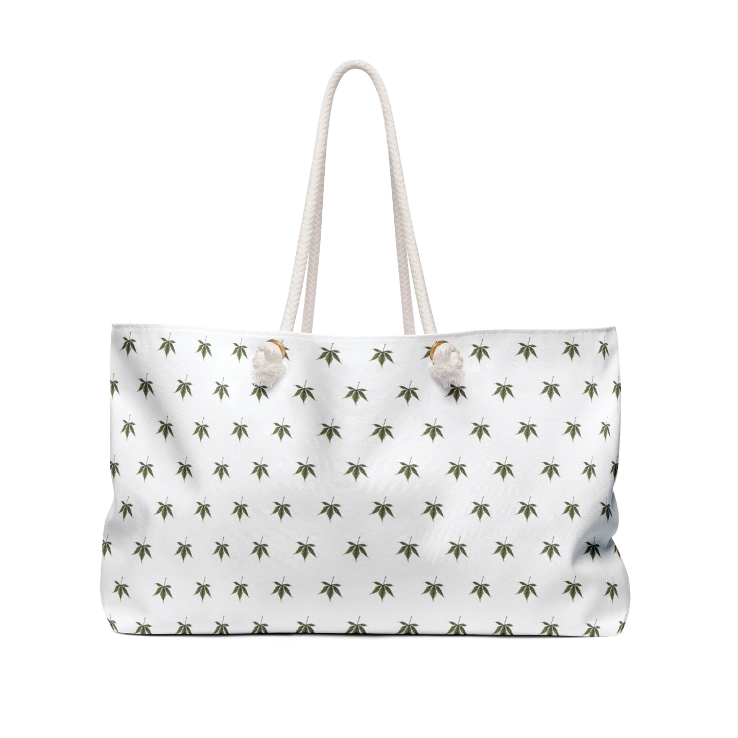 Oversized Weekender Bag - Mini Cannabis Leaf Print on White