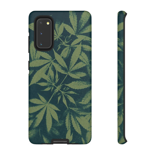 Tough Cell Phone Cases - Cannabis Field Cyanotype on Olive Print