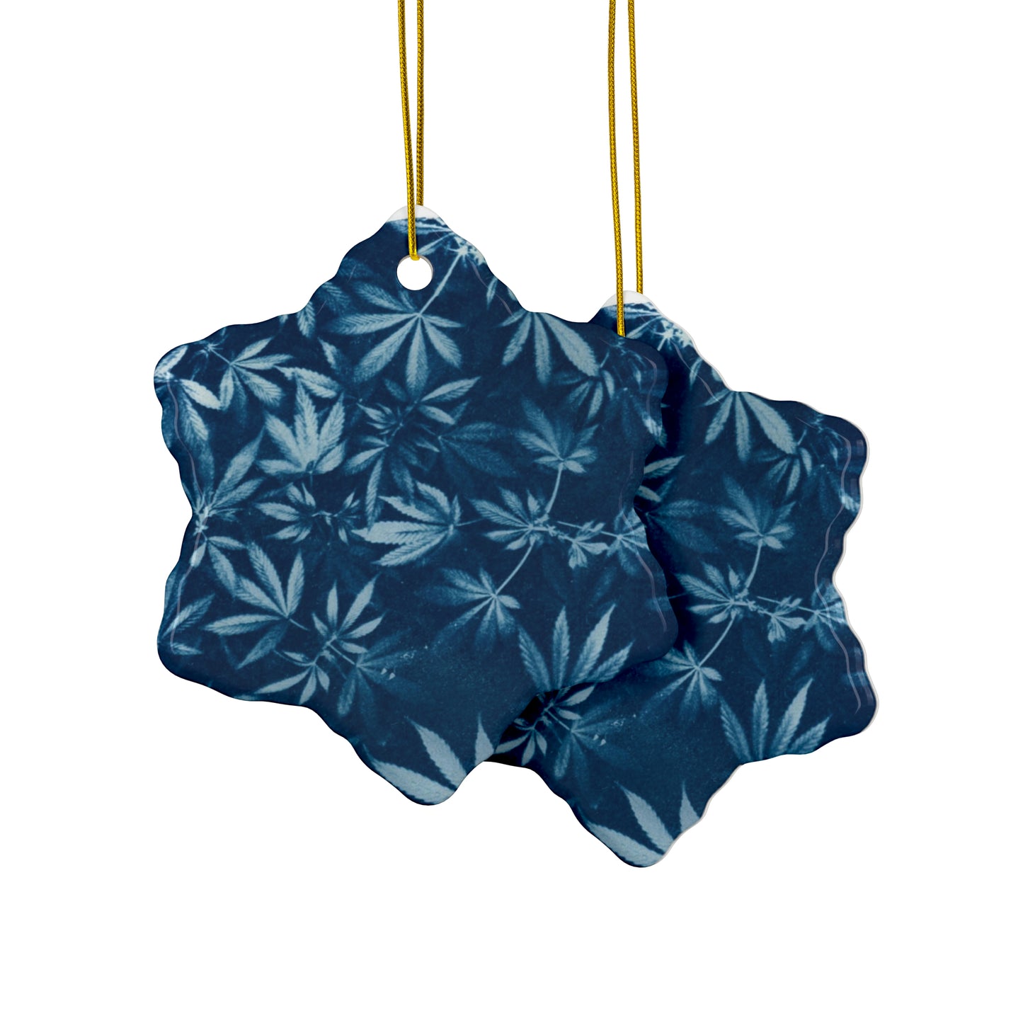 Ceramic Holiday Ornament - Cyanotype Print 1