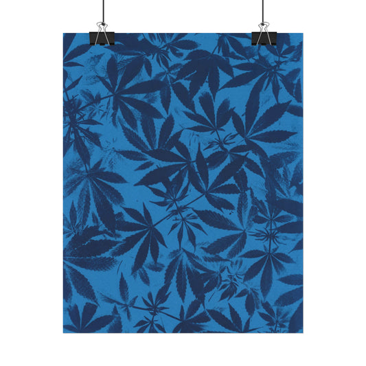 Fine Art Reproductions - Archival, Textured Watercolor Matte Prints - Cannabis Cyanotype on Bright Blue Print