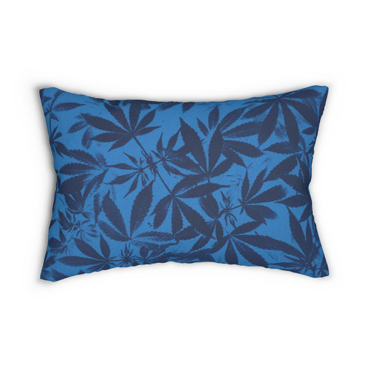 Decorative Lumbar Pillow - Cannabis Field Cyanotype on Bright Blue Print