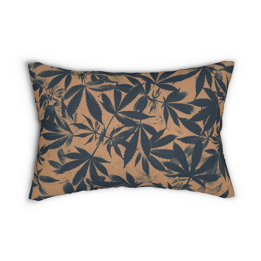 Decorative Lumbar Pillow - Cannabis Field Cyanotype on Amber Print