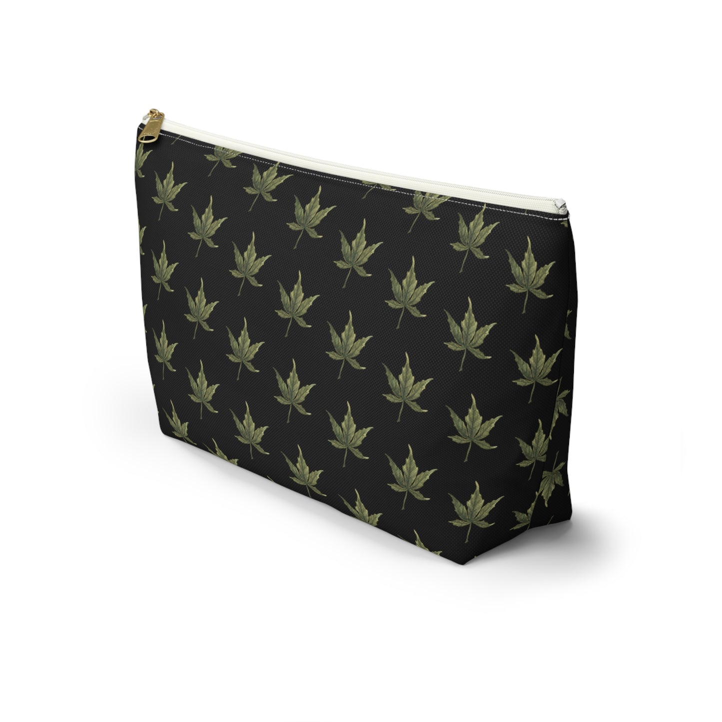 Roomy Accessory Pouch - Mini Cannabis Leaf Print on Black