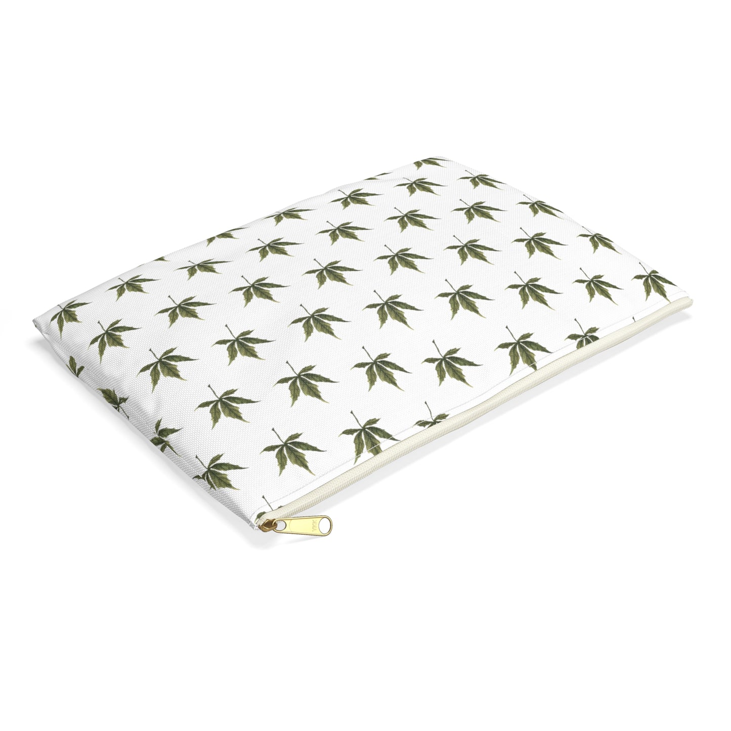 Flat Accessory Pouch - Mini Cannabis Leaf Print on White