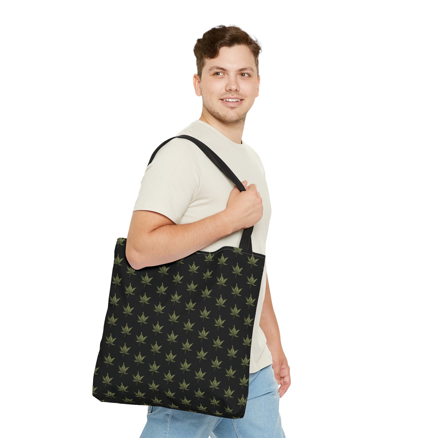 Tote Bag (3 sizes!) - Mini Cannabis Leaf Print on Black