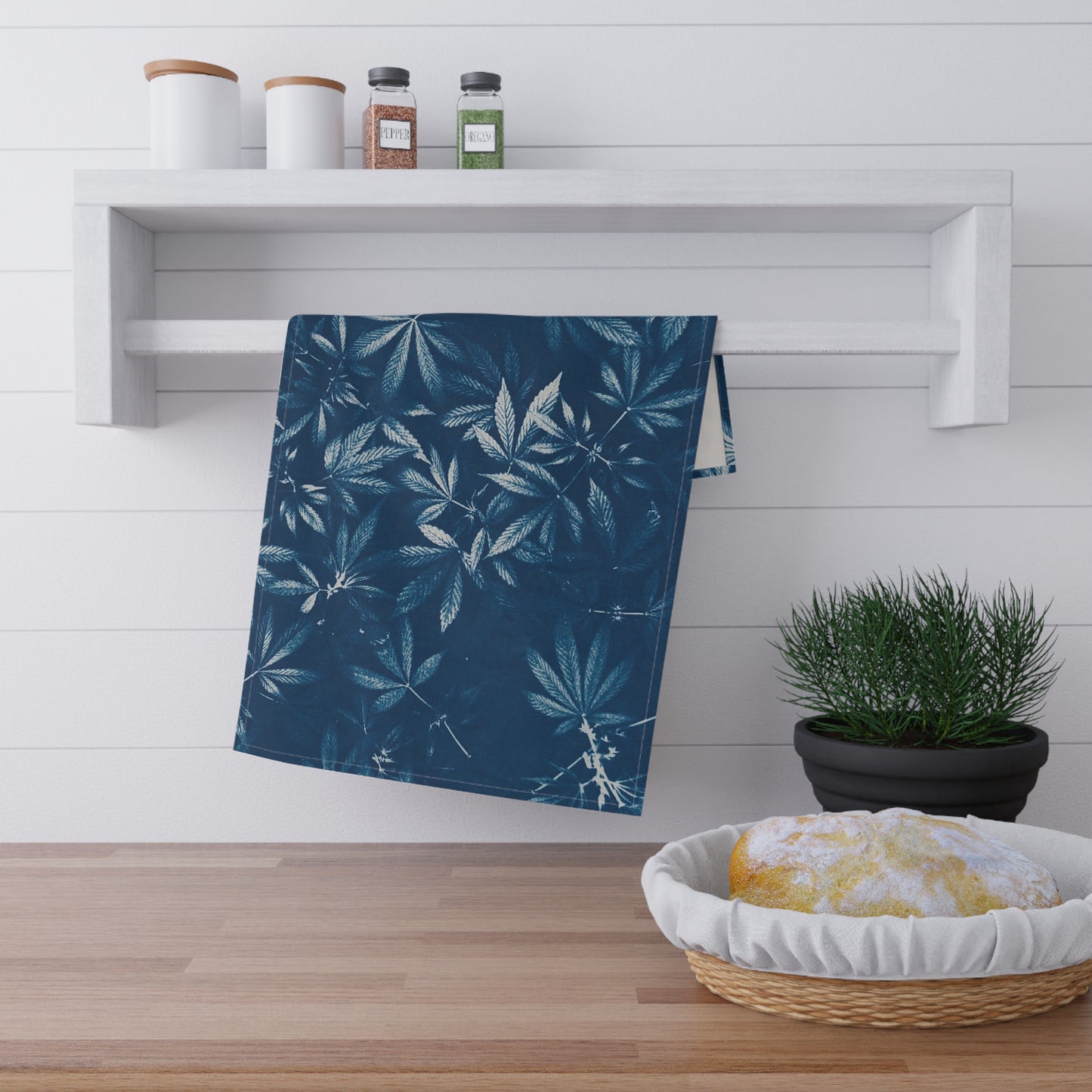 100% Cotton Twill Kitchen Towel - Cannabis Field Cyanotype Print 1