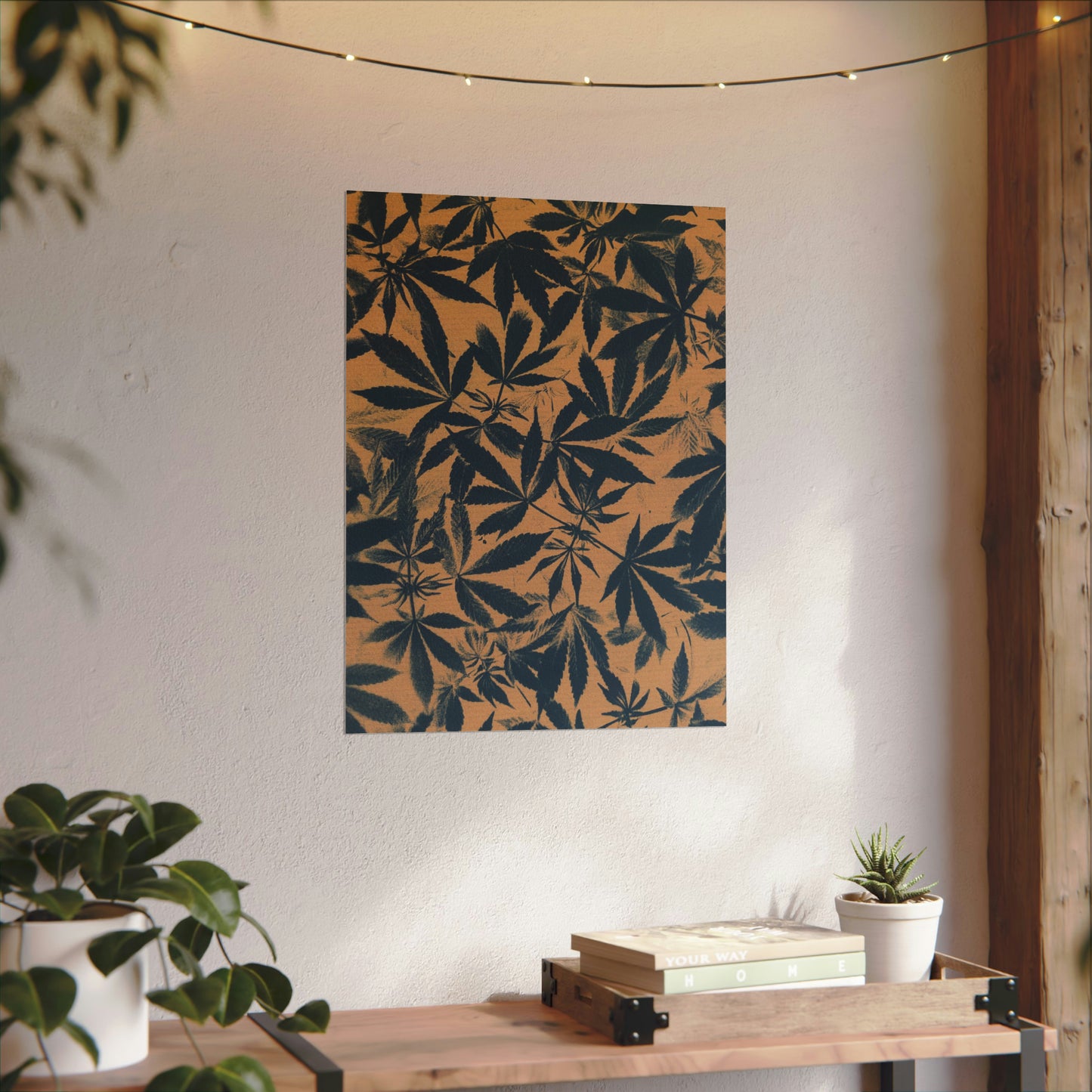 Fine Art Reproductions - Archival, Textured Watercolor Matte Prints - Cannabis Cyanotype on Amber Print