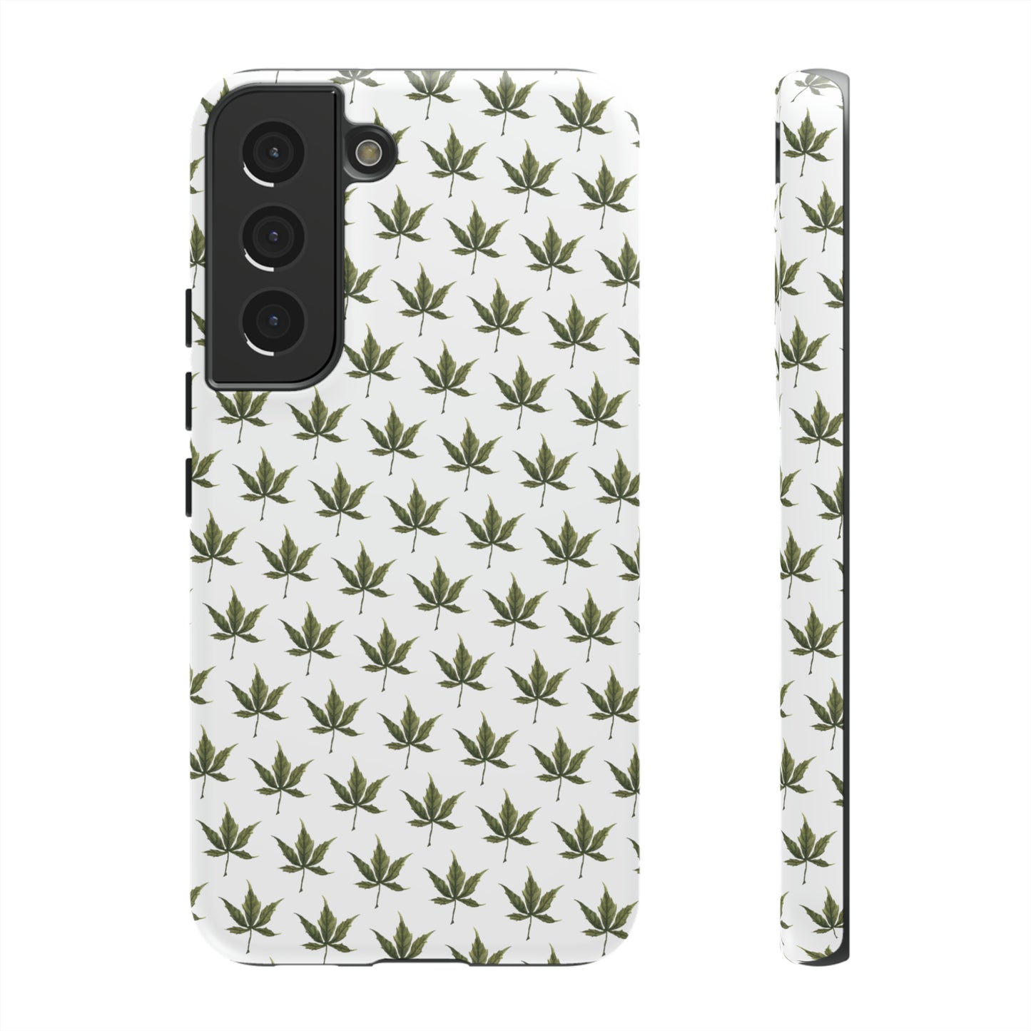 Tough Cell Phone Cases - Mini Cannabis Leaf on White