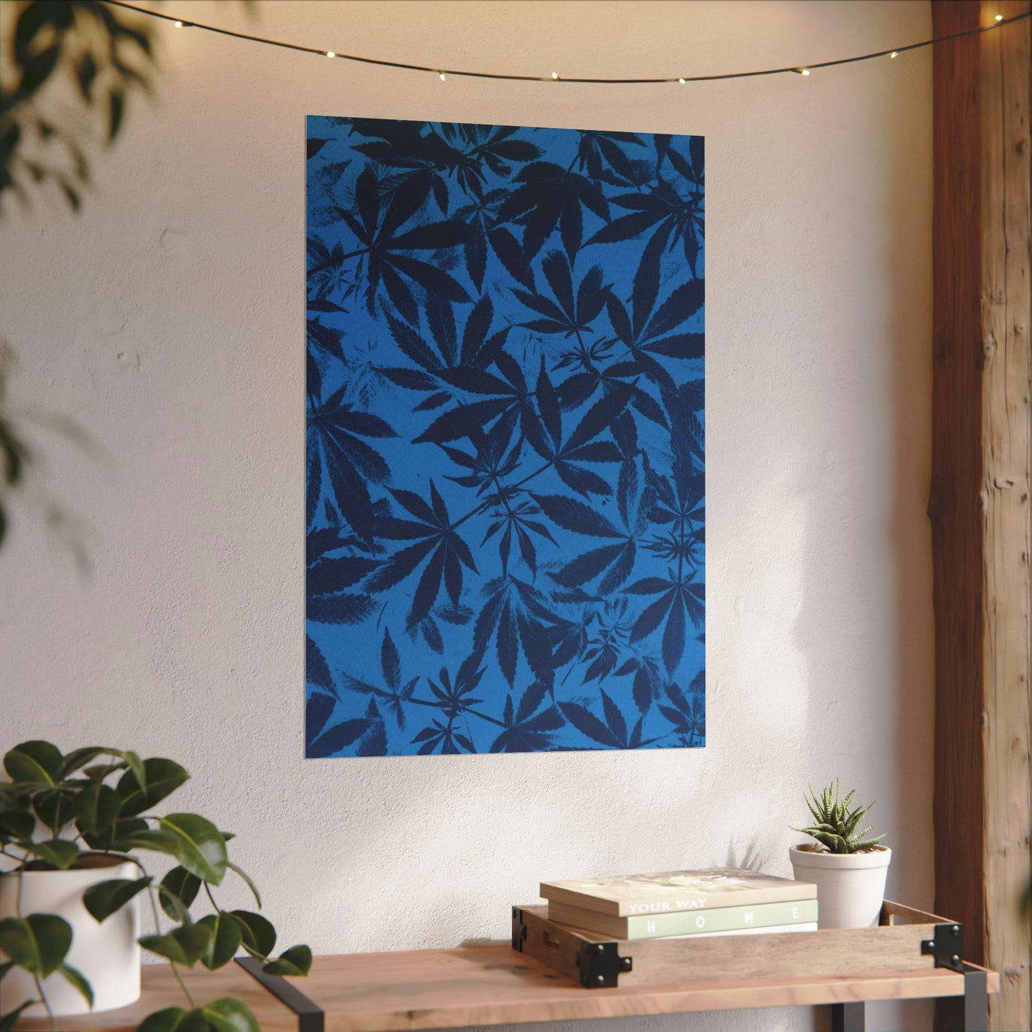 Fine Art Reproductions - Archival, Textured Watercolor Matte Prints - Cannabis Cyanotype on Bright Blue Print