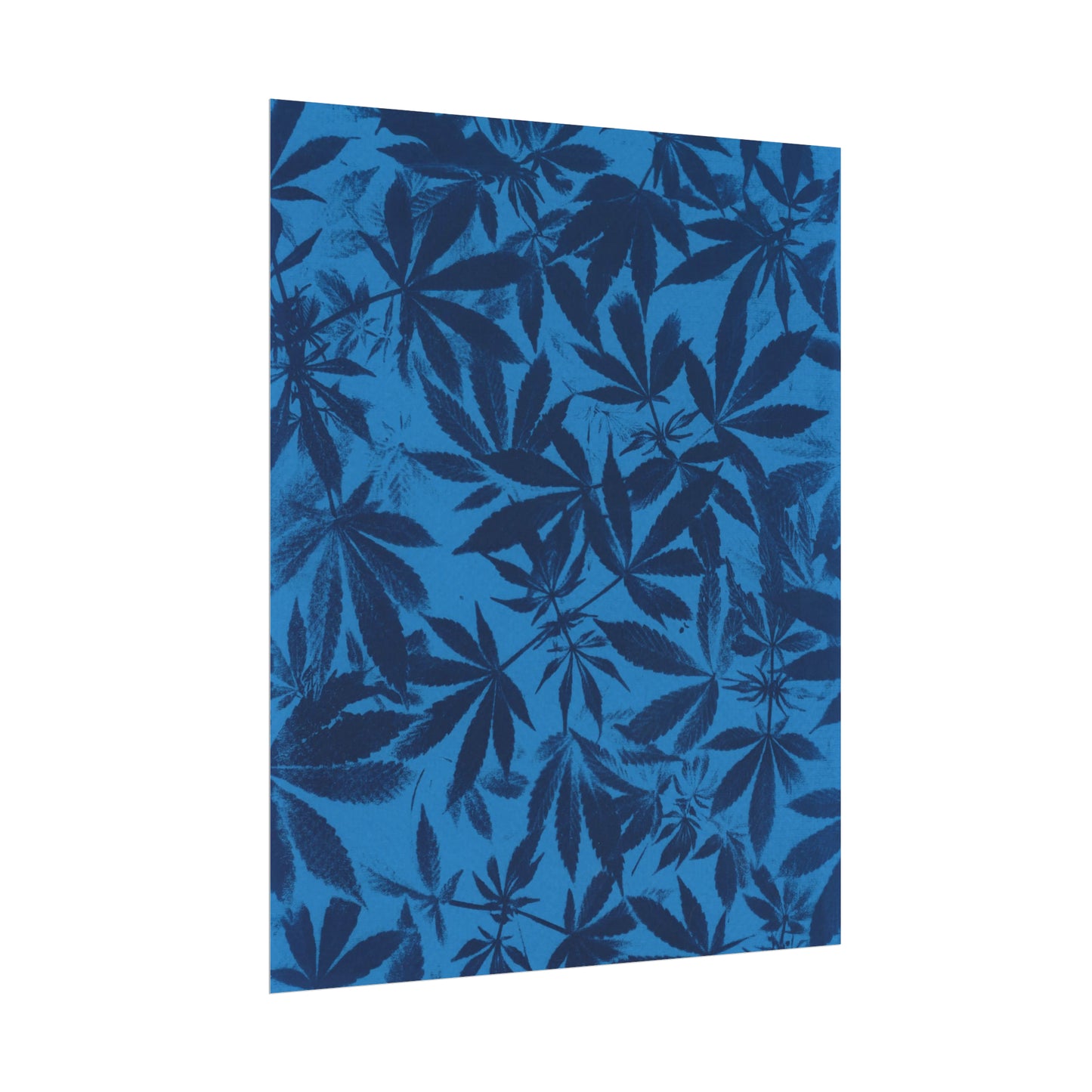 Fine Art Reproductions - Archival, Textured Watercolor Matte Prints - Cannabis Cyanotype on Bright Blue Print