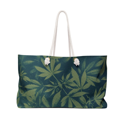 Oversized Weekender Bag - Cannabis Field Cyanotype on Olive Print