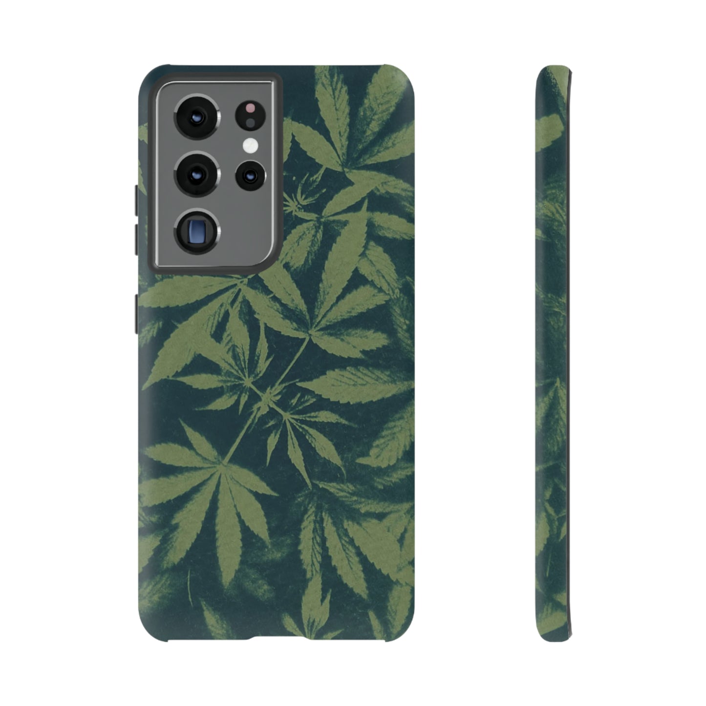 Tough Cell Phone Cases - Cannabis Field Cyanotype on Olive Print