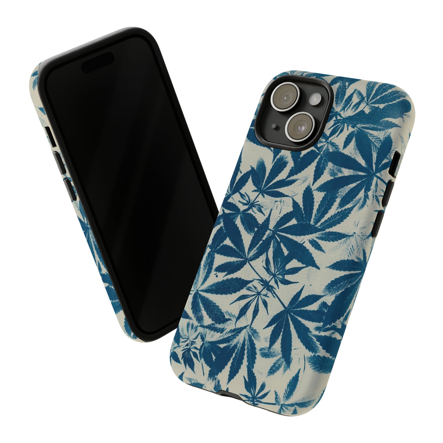 Tough Cell Phone Cases -Cannabis Field Cyanotype on Ivory Print