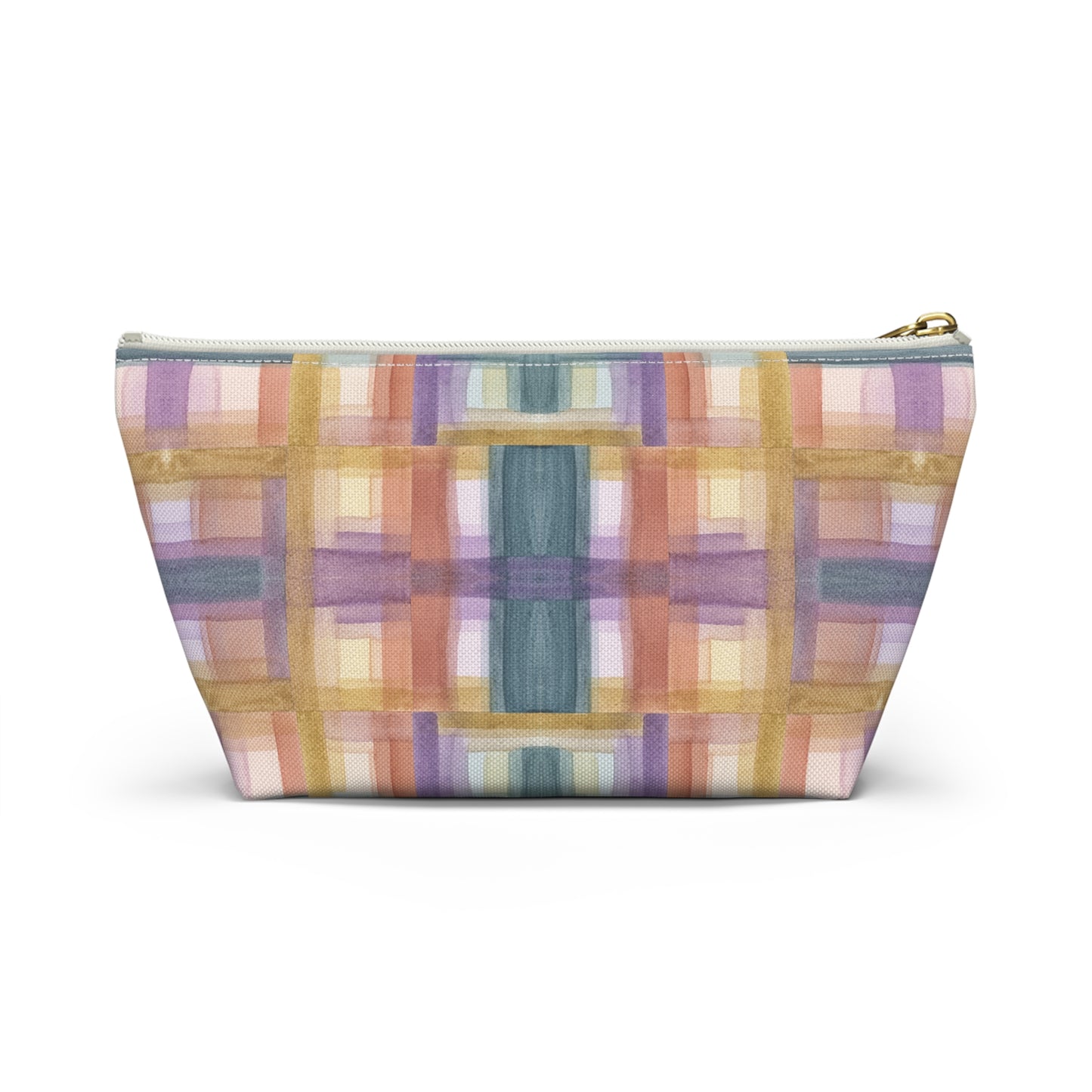 Roomy Accessory Pouch - Painterly Plaid, Warm Colors