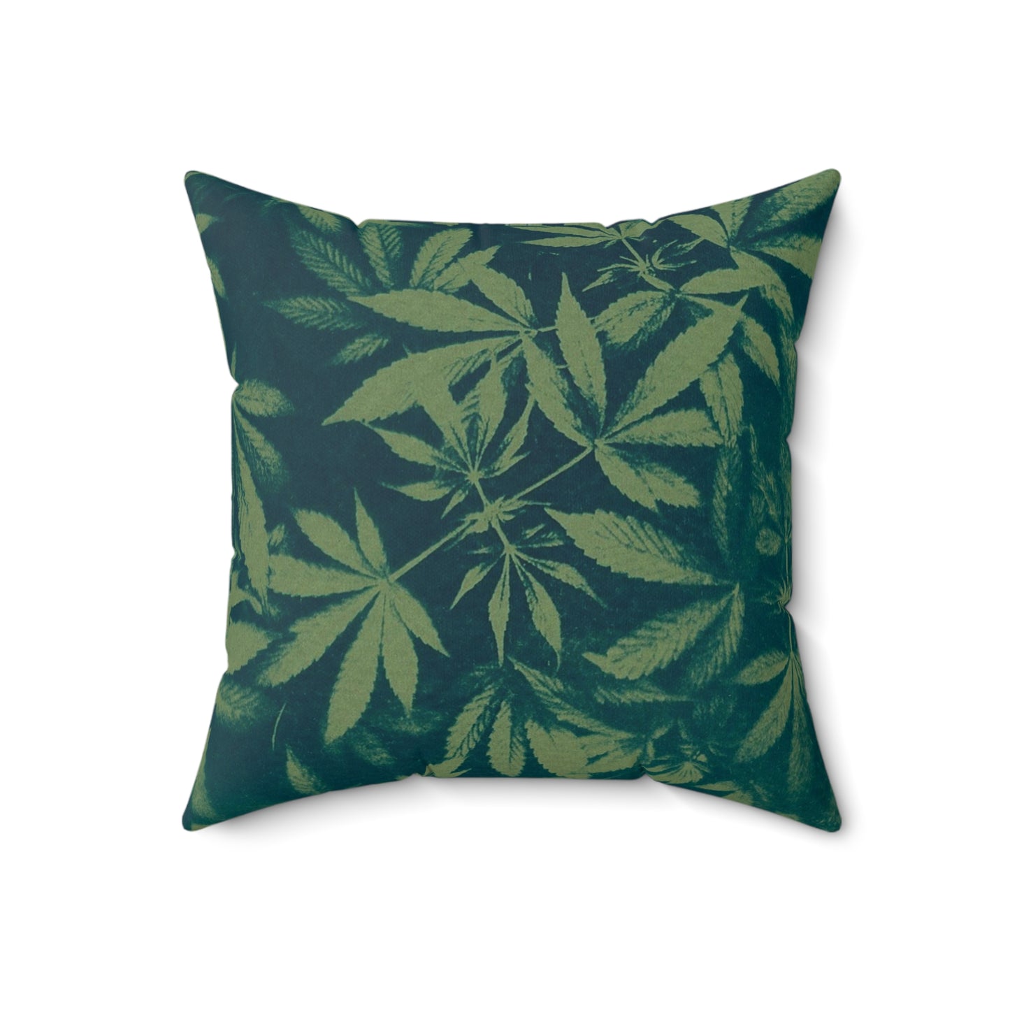 Faux Suede Square Pillow - Cyanotype on Olive