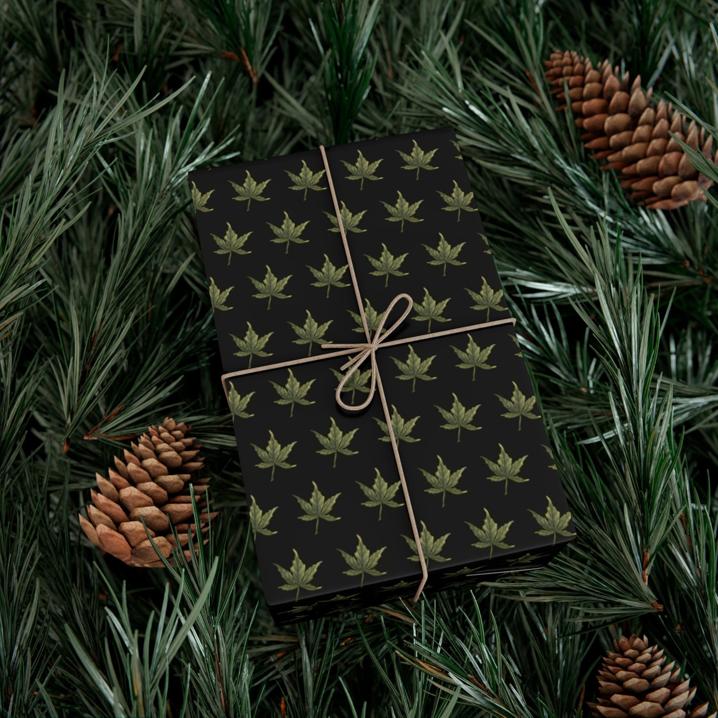 Gift Wrap Papers - Mini Cannabis Leaf Print, Black Wrapping Paper Sheets