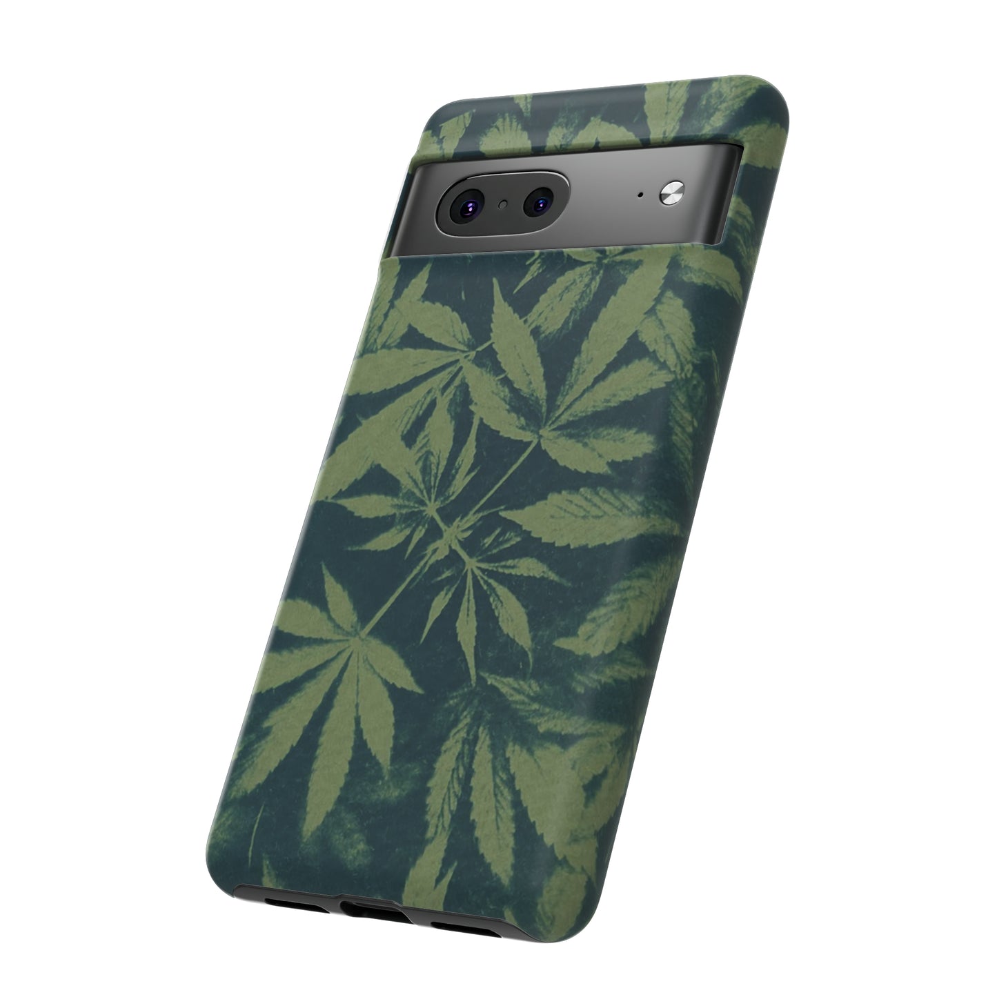 Tough Cell Phone Cases - Cannabis Field Cyanotype on Olive Print