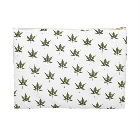 Flat Accessory Pouch - Mini Cannabis Leaf Print on White