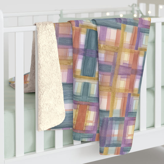 Sherpa Fleece Blanket - Painterly Plaid, Warm Colors