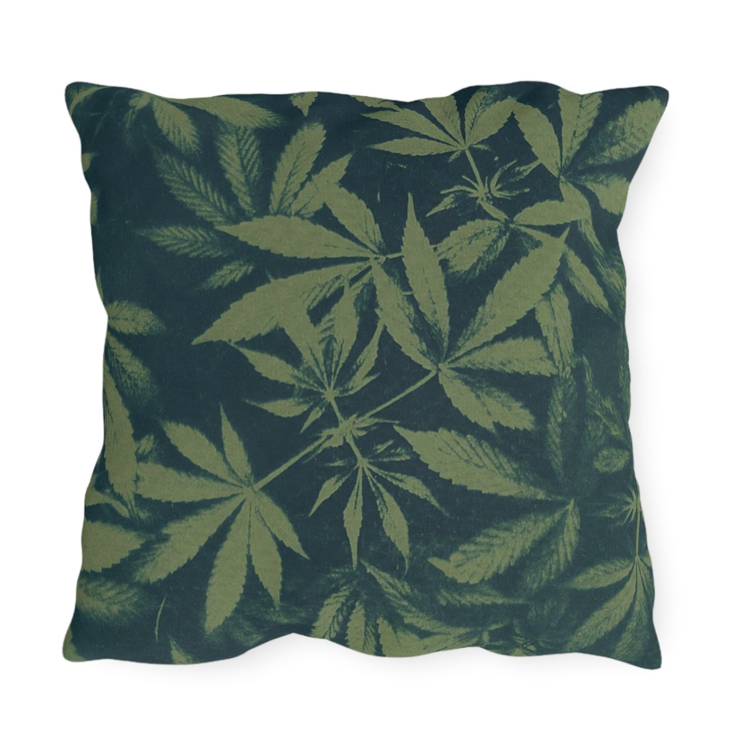 Outdoor Decorative Pillows - UV/H2O/Mildew Resistant - Cannabis Field Cyanotype on Olive Print