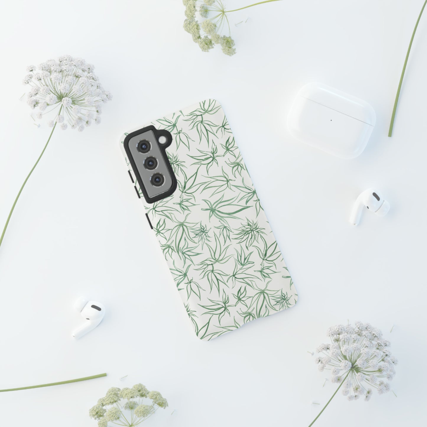 Tough Cell Phone Cases - Cannabis Sketches in Green