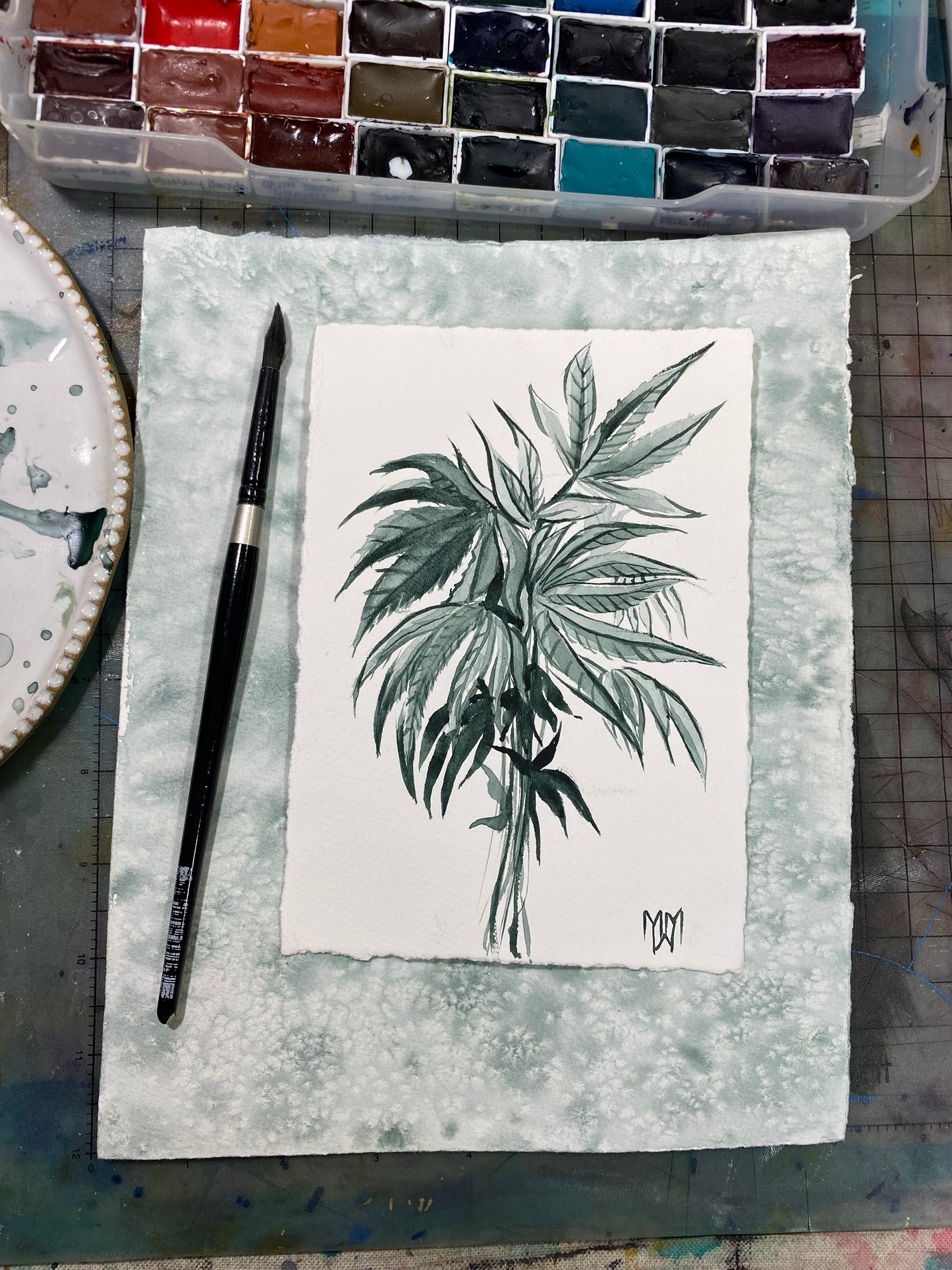 Cannabis Bouquet Original Watercolor Painting 5x7"