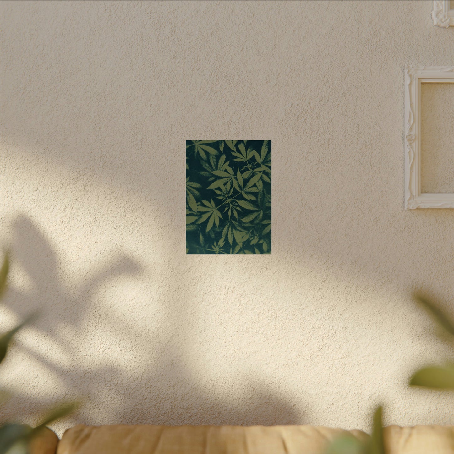 Fine Art Reproductions - Archival, Textured Watercolor Matte Prints - Cannabis Cyanotype on Olive Print