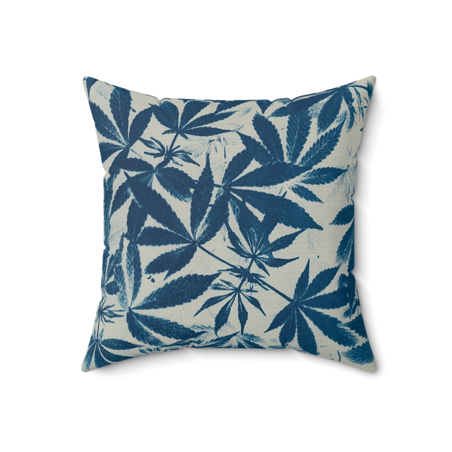 Faux Suede Square Pillow - Cyanotype on Ivory