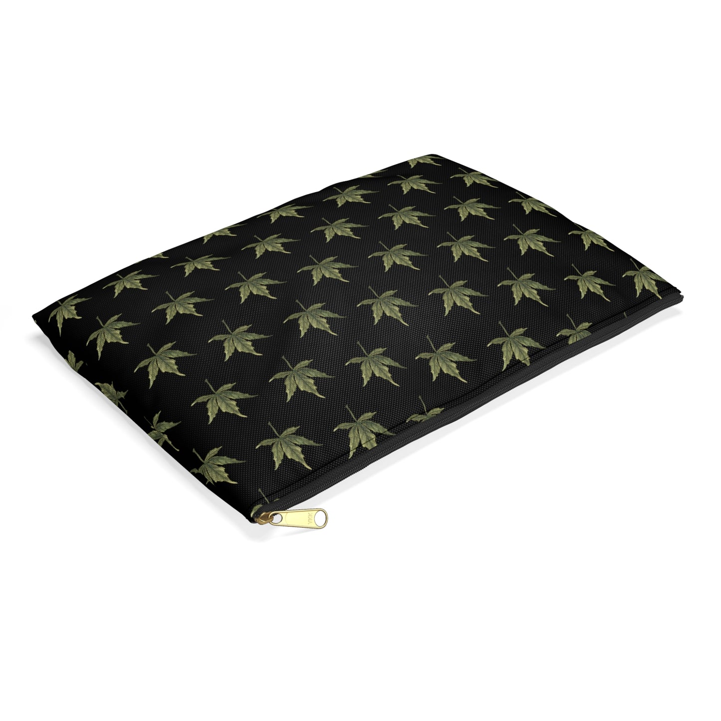 Flat Accessory Pouch - Mini Cannabis Leaf Print on Black