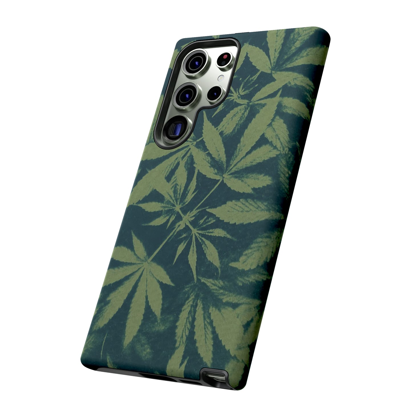 Tough Cell Phone Cases - Cannabis Field Cyanotype on Olive Print