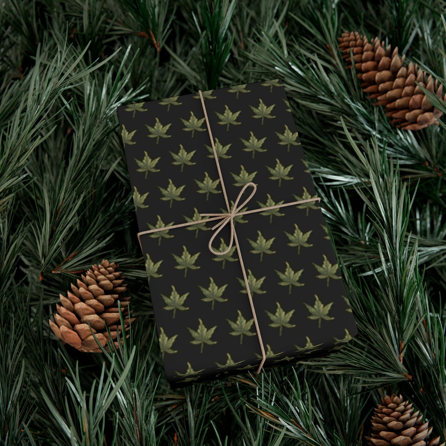 Gift Wrap Papers - Mini Cannabis Leaf Print, Black Wrapping Paper Sheets