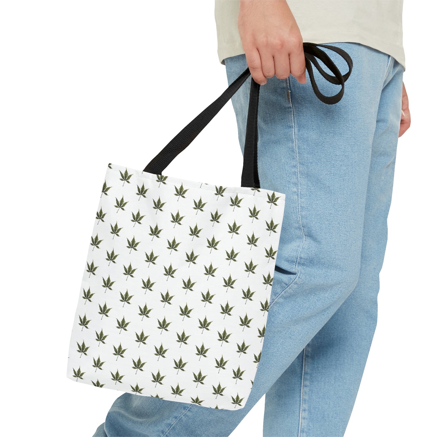 Tote Bag (3 sizes!) - Mini Cannabis Leaf Print on White