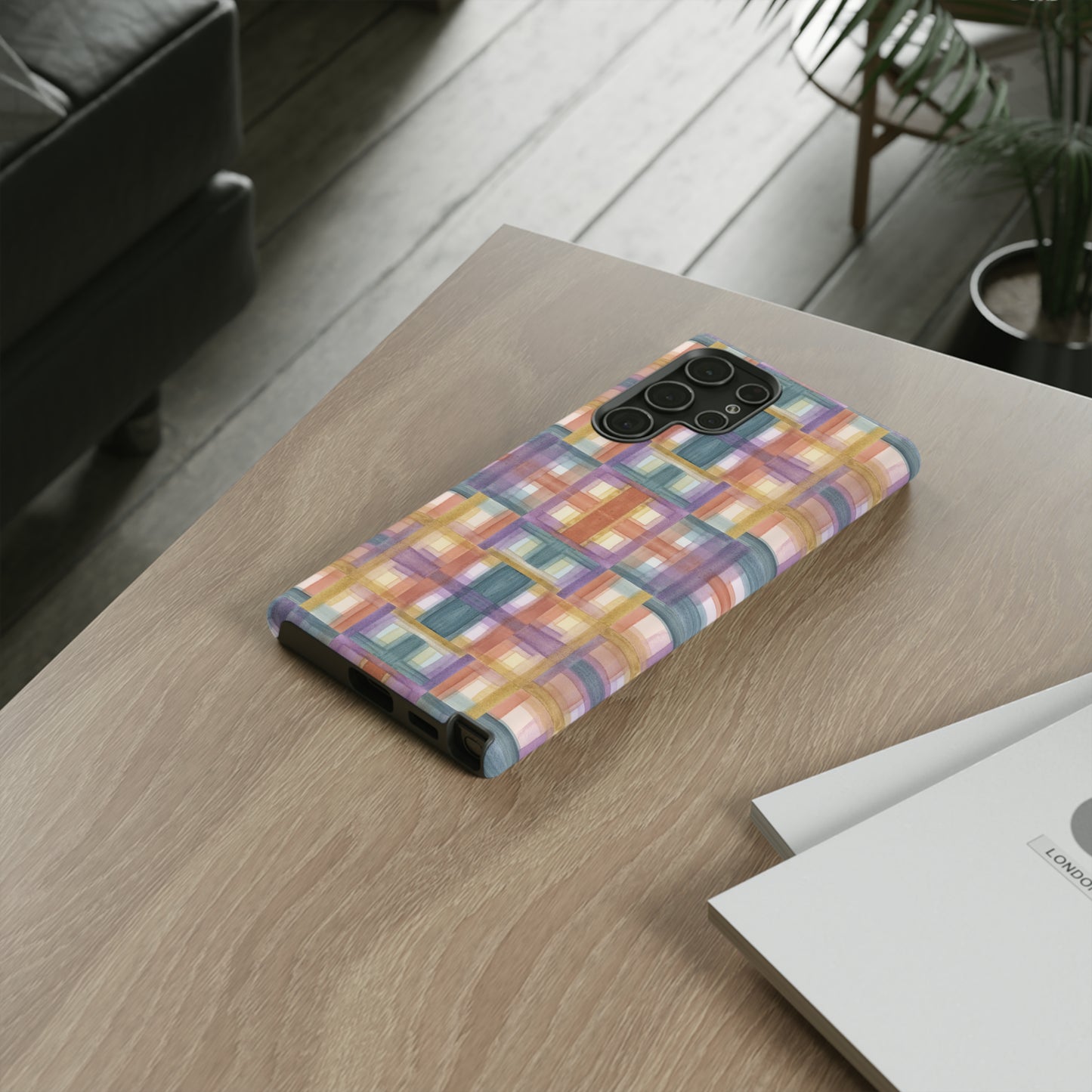 Tough Cell Phone Cases - Painterly Plaid, Warm Colors