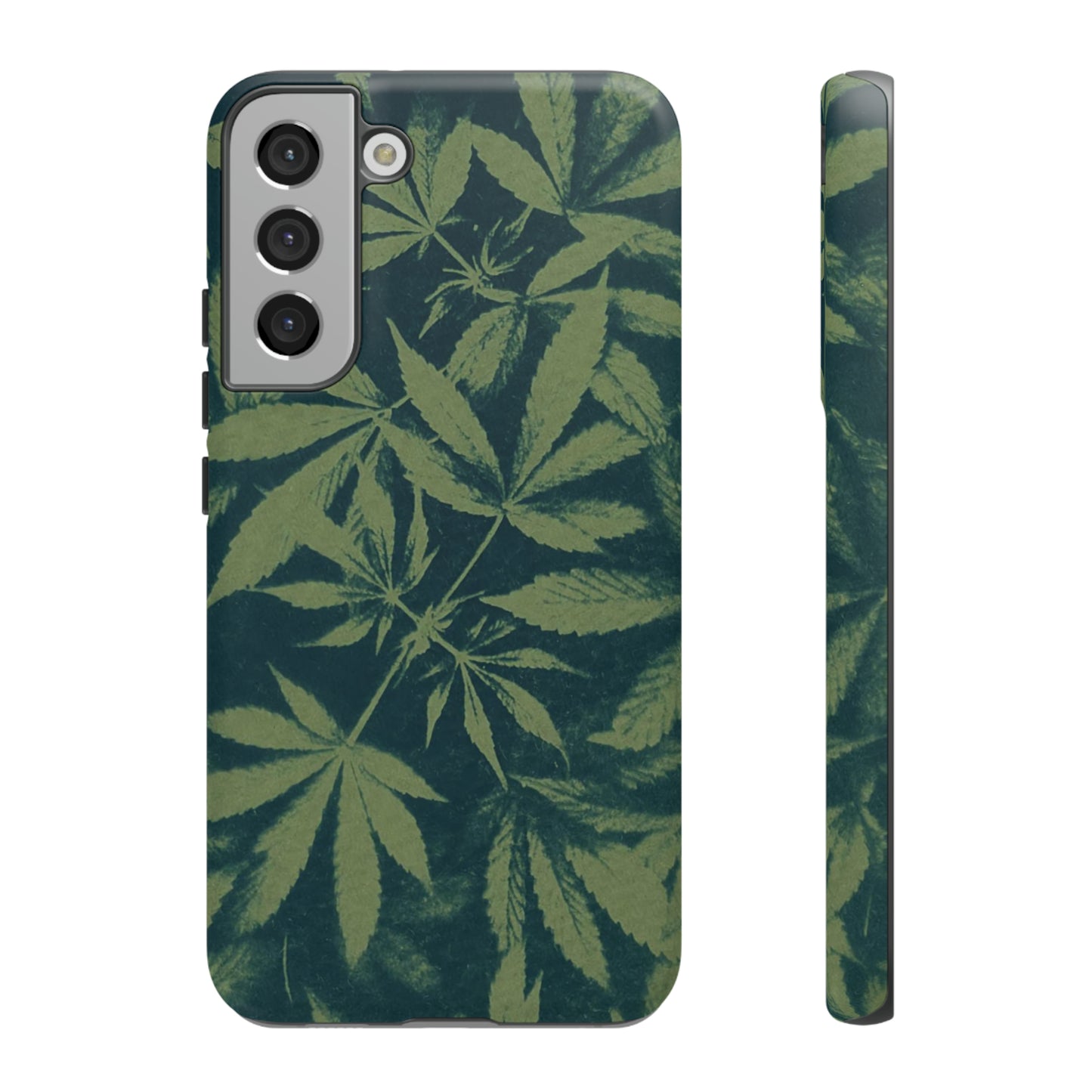 Tough Cell Phone Cases - Cannabis Field Cyanotype on Olive Print