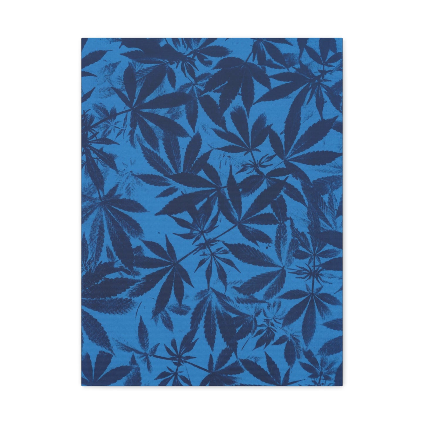 Gallery Wrapped Canvas Print - Cannabis Field Cyanotype on Bright Blue Print (Reproduction)