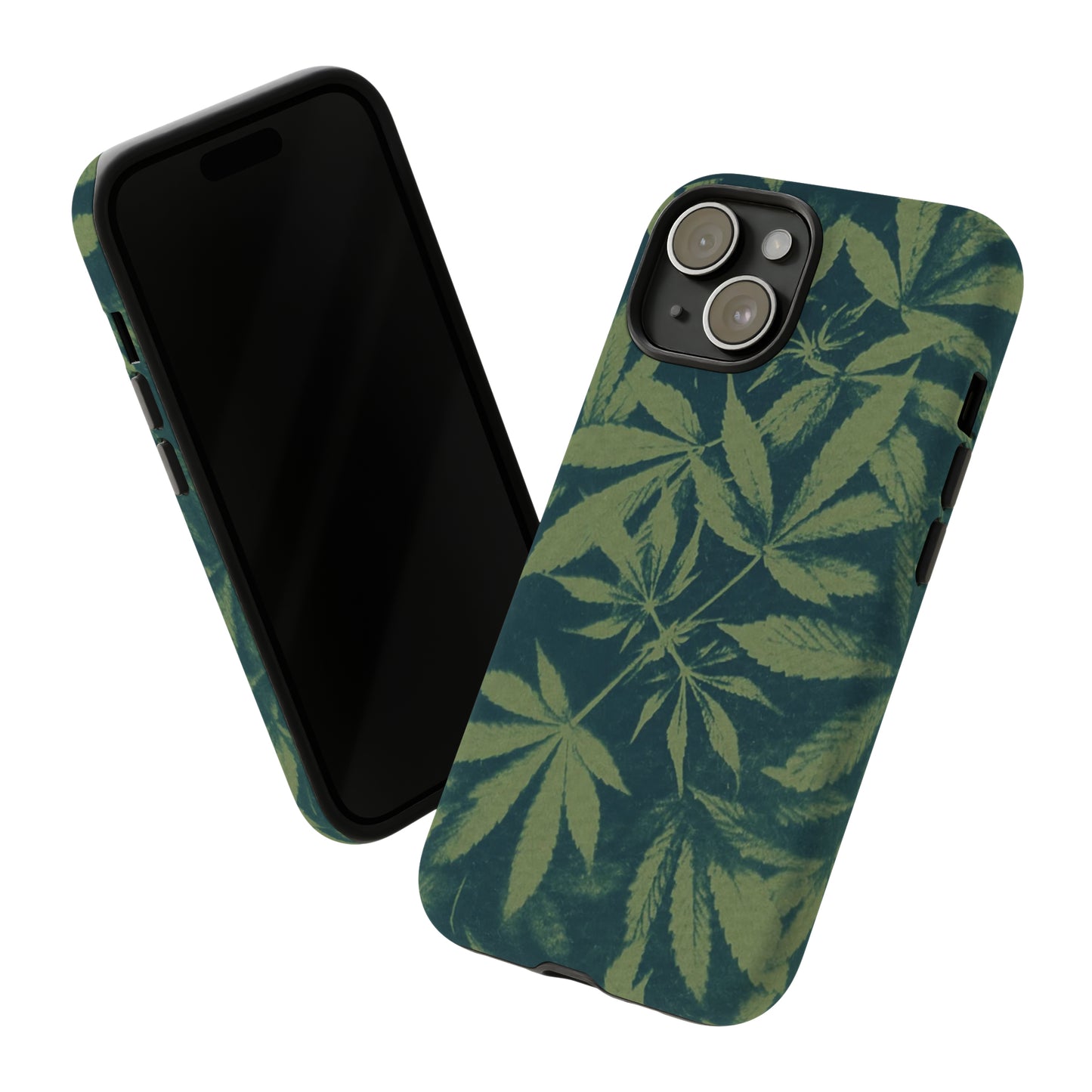 Tough Cell Phone Cases - Cannabis Field Cyanotype on Olive Print