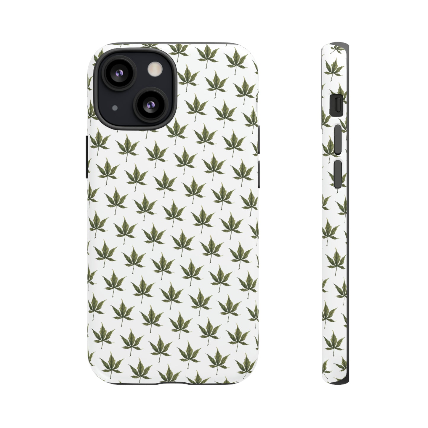 Tough Cell Phone Cases - Mini Cannabis Leaf on White