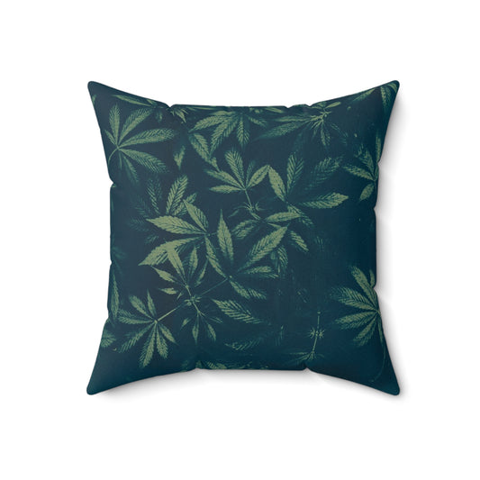 Faux Suede Square Pillow - Cyanotype on Green