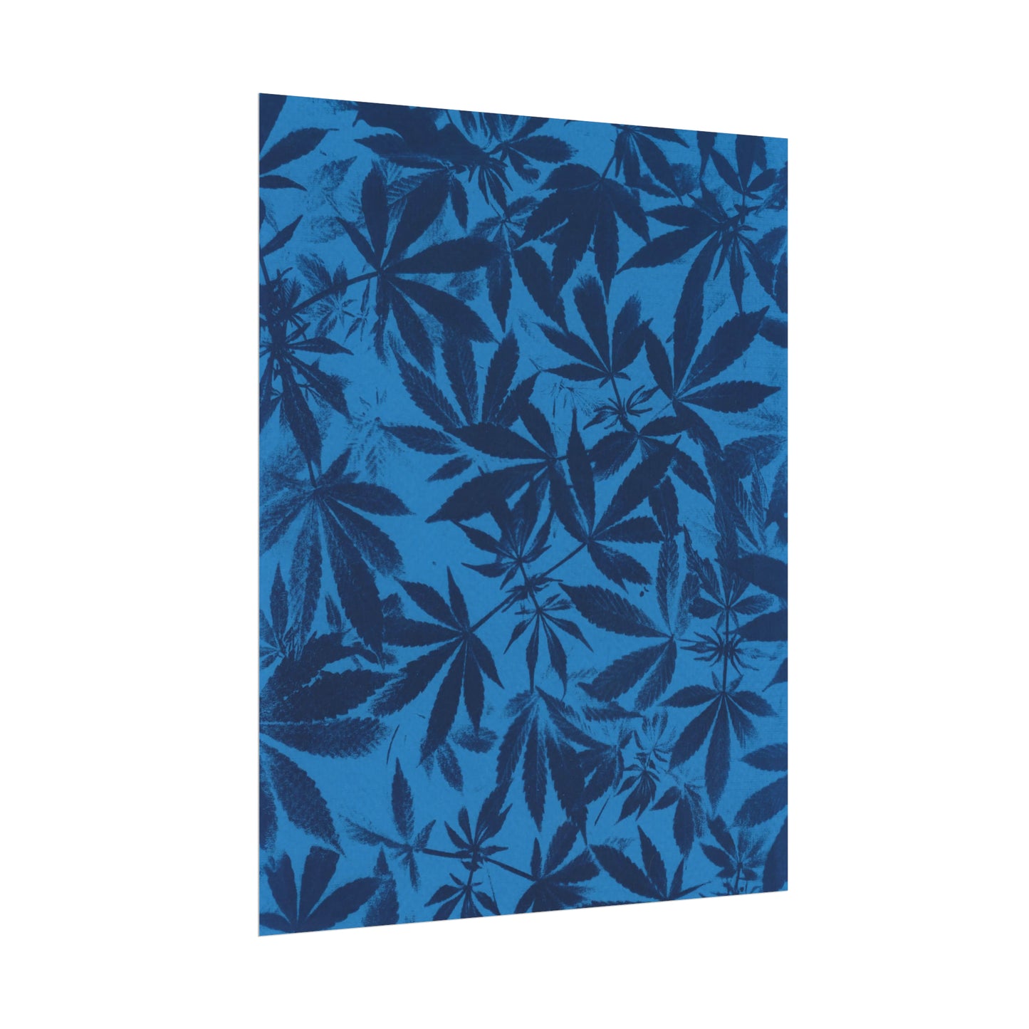 Fine Art Reproductions - Archival, Textured Watercolor Matte Prints - Cannabis Cyanotype on Bright Blue Print